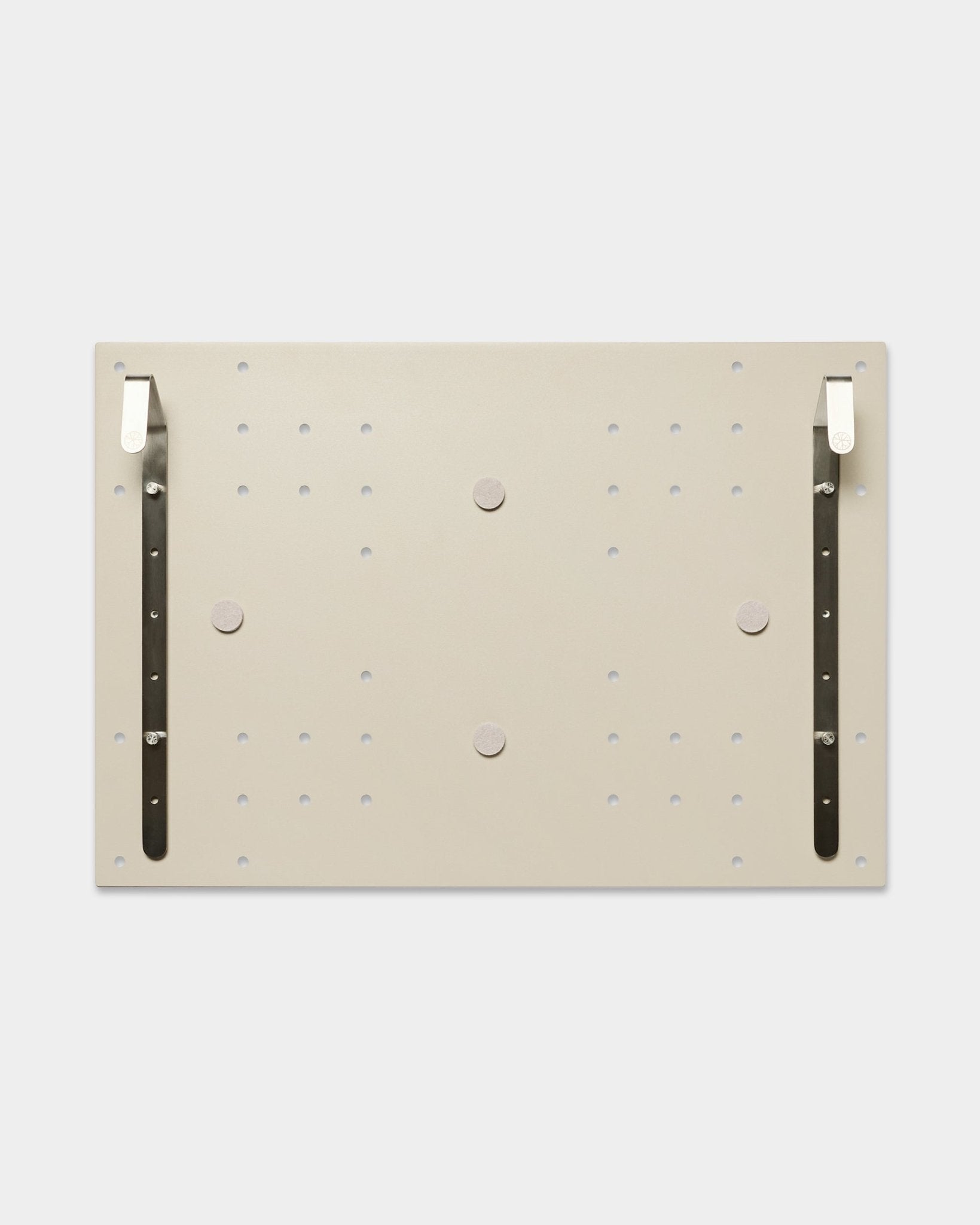 WoodUpp Nell TV-Mount/BM1 in beige (64x44 cm), compatible with EMBRACE BM1 room divider, features two vertical brackets for height-adjustable TV mounting, no wall needed.