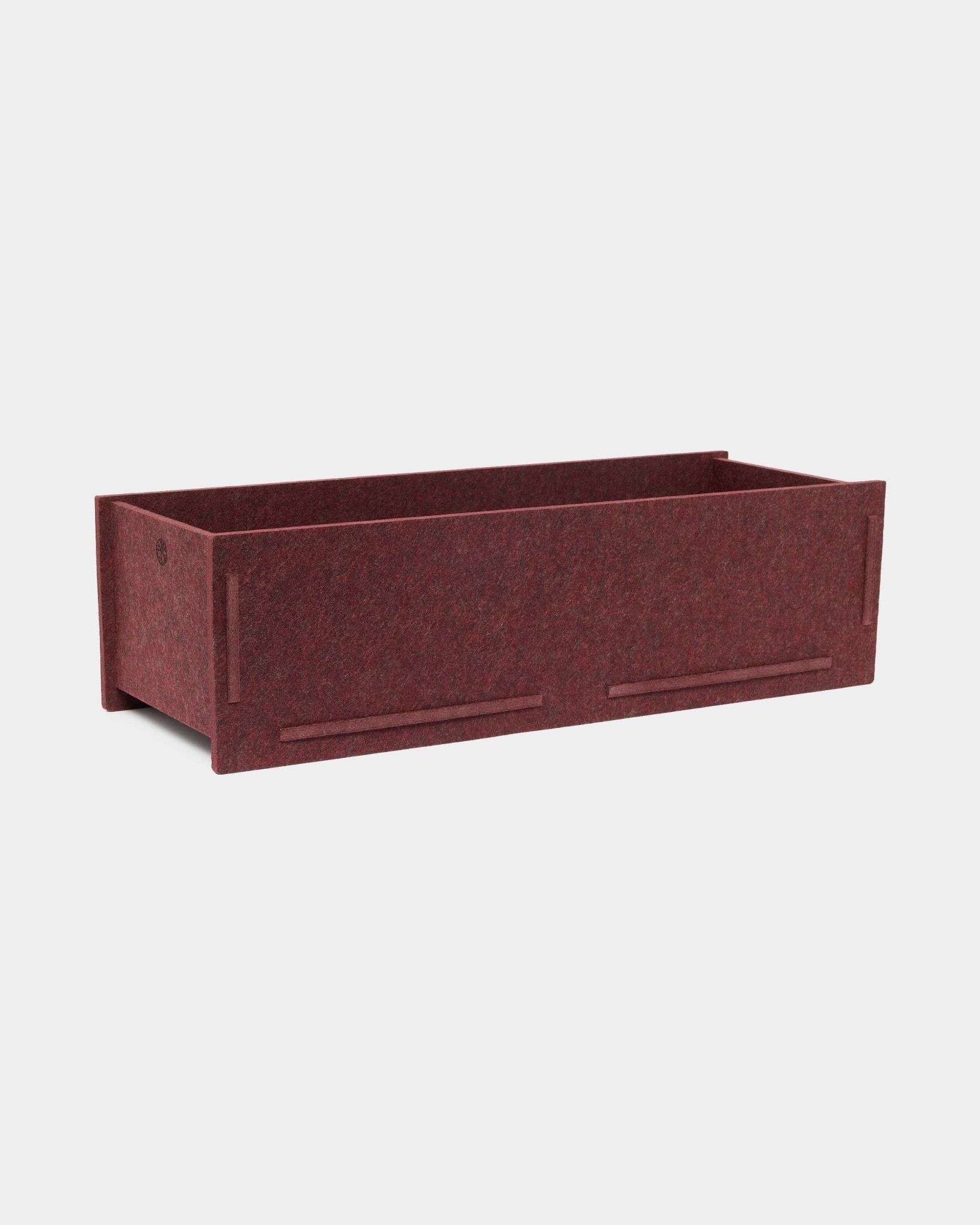 Rectangular ox red PET felt storage box, The Vigg | Felt Box / BM2 by WoodUpp, with open top and visible seams; designed as an accessory for Akupanel.