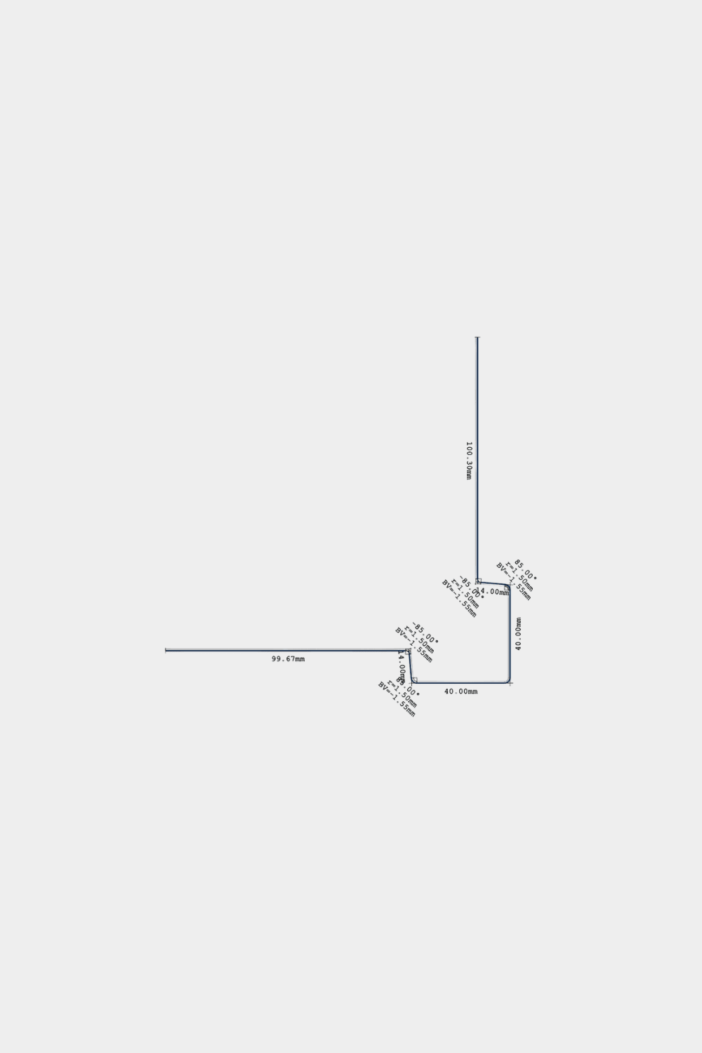 Teknisk diagram af WoodUpp Aluwood udvendigt hjørne 240 cm, med detaljer om vinkler og længder i mm for udvendige hjørner til facadepaneler med udvendig hjørneprofil i aluminium.