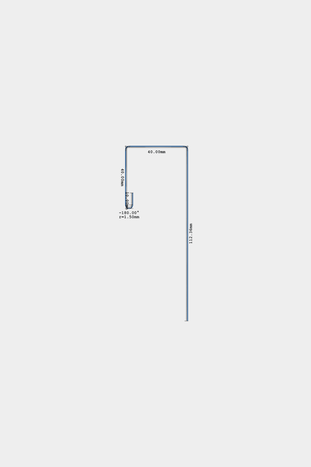 Teknisk diagram af WoodUpp Aluwood 240 cm L-formet profilskinne til facadepaneler med angivne mål og hul, designet til montering som top- eller sideafslutning.