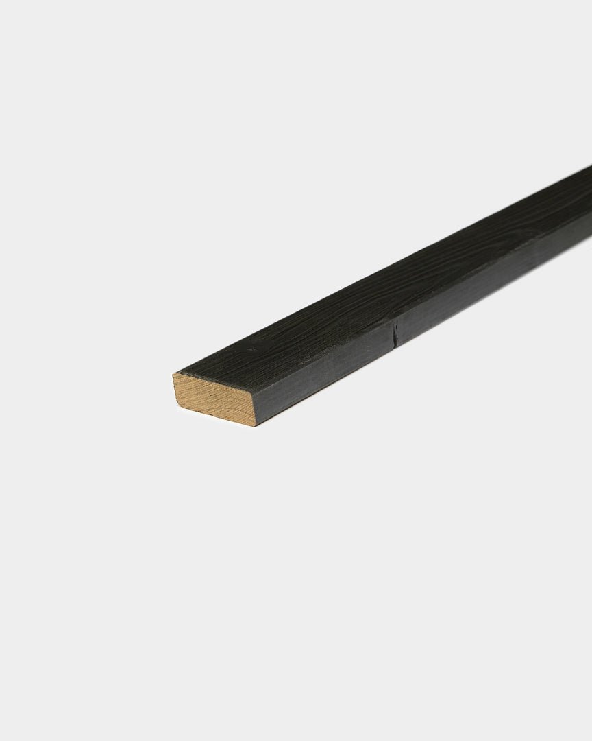 WoodUpp Aluwood-facadepaneler med sort finish vises mod en almindelig hvid baggrund, hvilket fremhæver deres minimalistiske nordiske design.