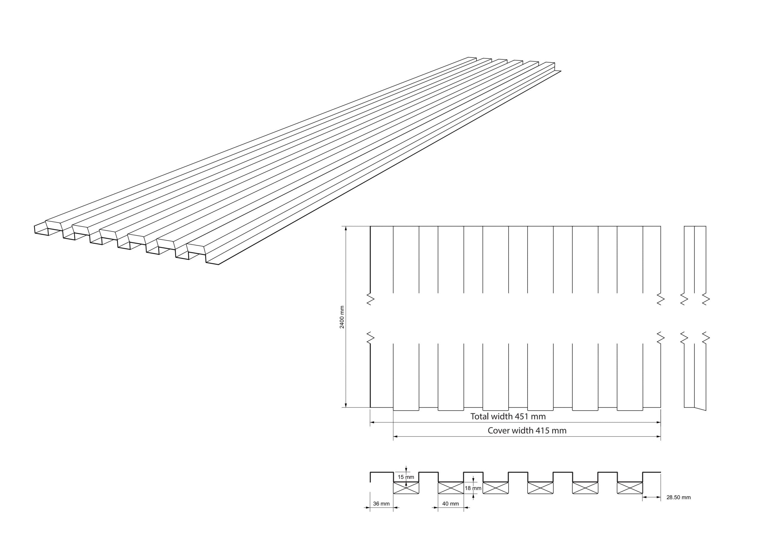 Isometric and technical drawings of Nordic acoustic wood panels show width, height, slat spacing, cross-sections, and detailed profiles for WoodUpp collections.