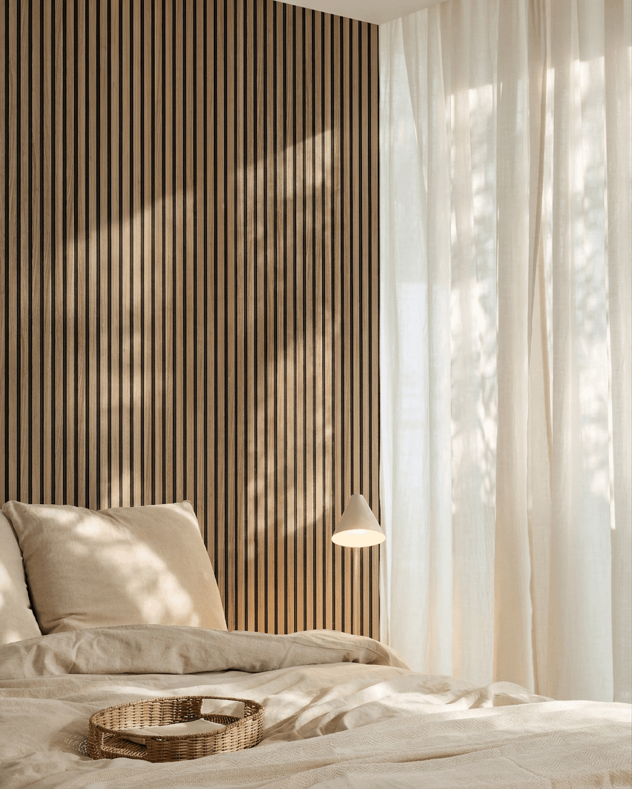 Akupanel | Akustikpanel / Wood-like, English Walnut, Black Felt, 240 x 60 cm