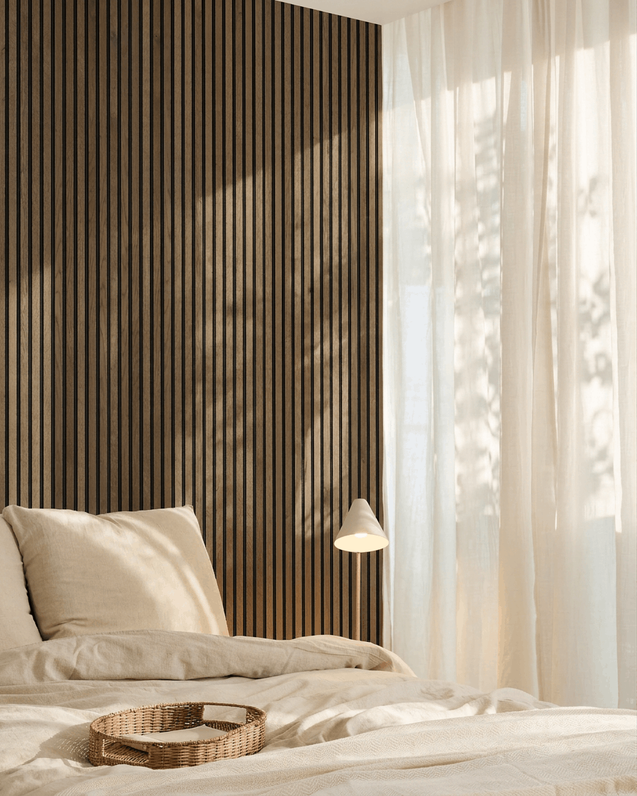 Akupanel | Akustikpanel / Natural Wood, Rustic Grey Oak, Black Felt 300 x 60 cm