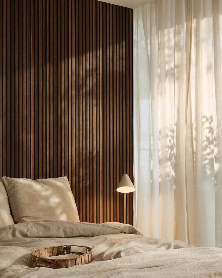 Akupanel | Akustikpanel / Natural Wood, Smoked Larch, Black Felt, 240 x 60 cm