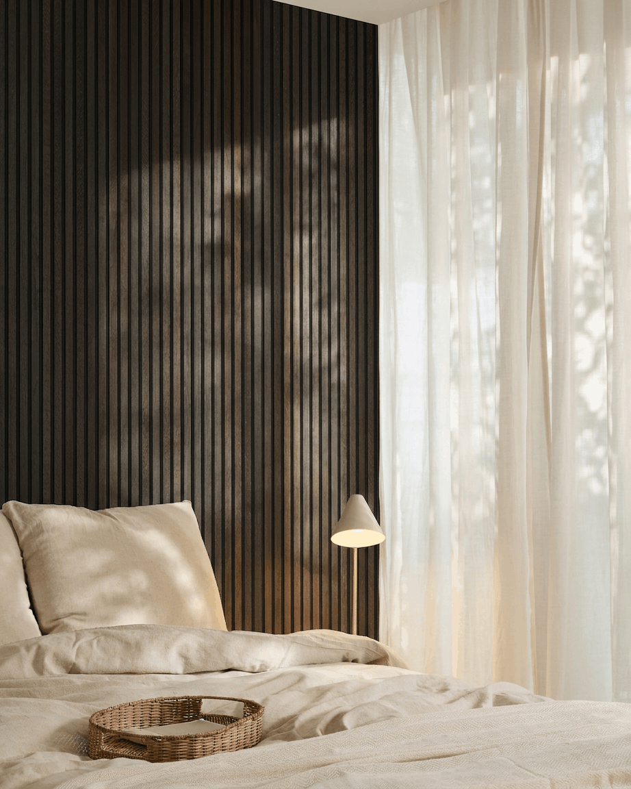 Akupanel | Akustikpanel / Natural Wood, Rustic Smoked Oak, Black Felt, 240 x 60 cm