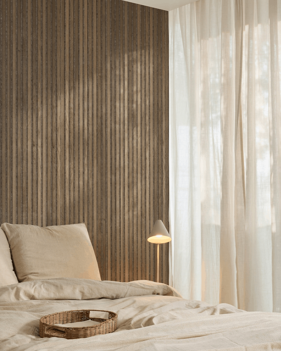 Akupanel |  Akustikpanel / Natural Wood, Rustic Grey Oak, Warm Grey Felt, 240 x 60 cm