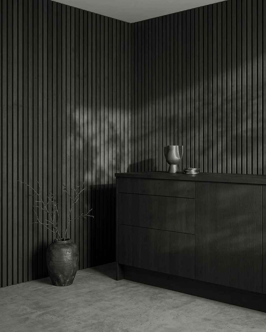 Akupanel | Akustikpanel / Natural Wood, Black Ash, Black Felt, 300 x 60 cm