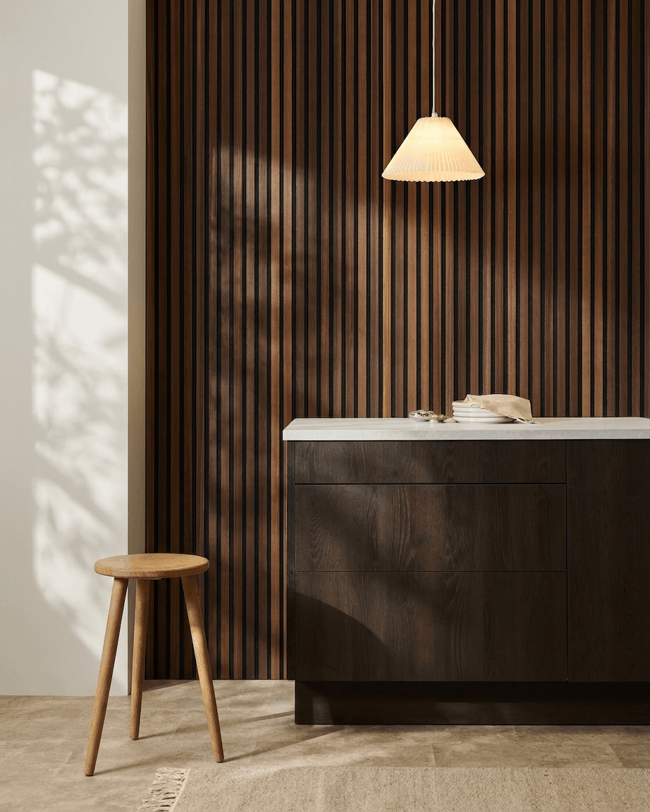 Akupanel | Akustikpanel / Natural Wood, Smoked Larch, Black Felt 300 x 60 cm
