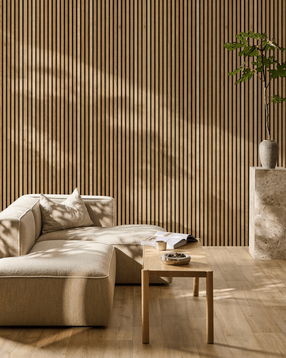 Akupanel | Akustikpanel / Natural Wood, Rustic Brown Oak, Black Felt, 240 x 60 cm