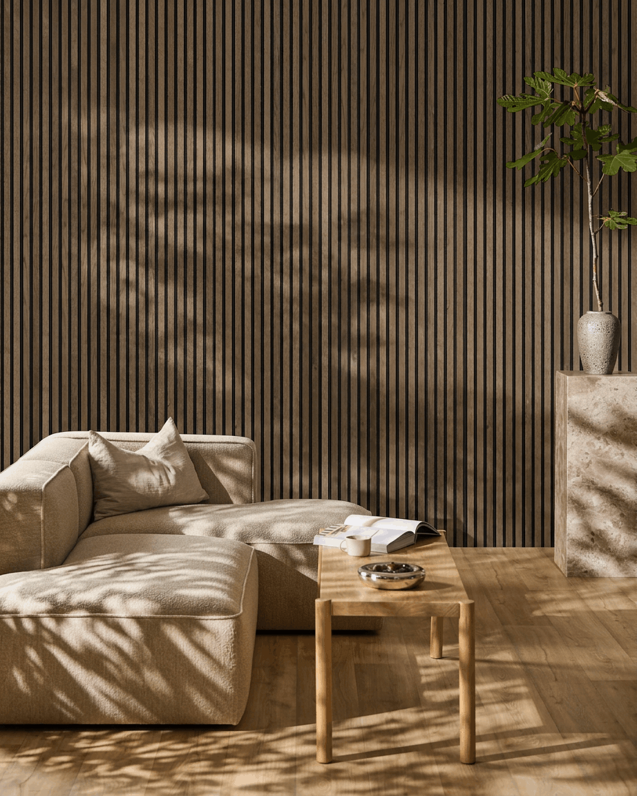 Akupanel |  Akustikpanel / Natural Wood, Rustic Grey Oak, Black Felt, 240 x 60 cm
