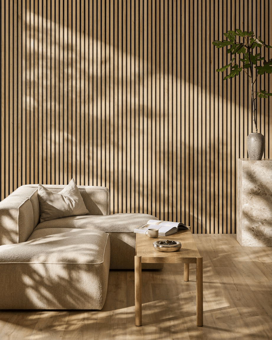 Akupanel | Akustikpanel / Rustic Natural Oak, Black Felt, 240 x 60 cm