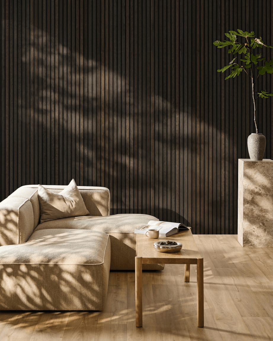 Akupanel | Akustikpanel / Natural Wood, Rustic Smoked Oak, Black Felt, 240 x 60 cm