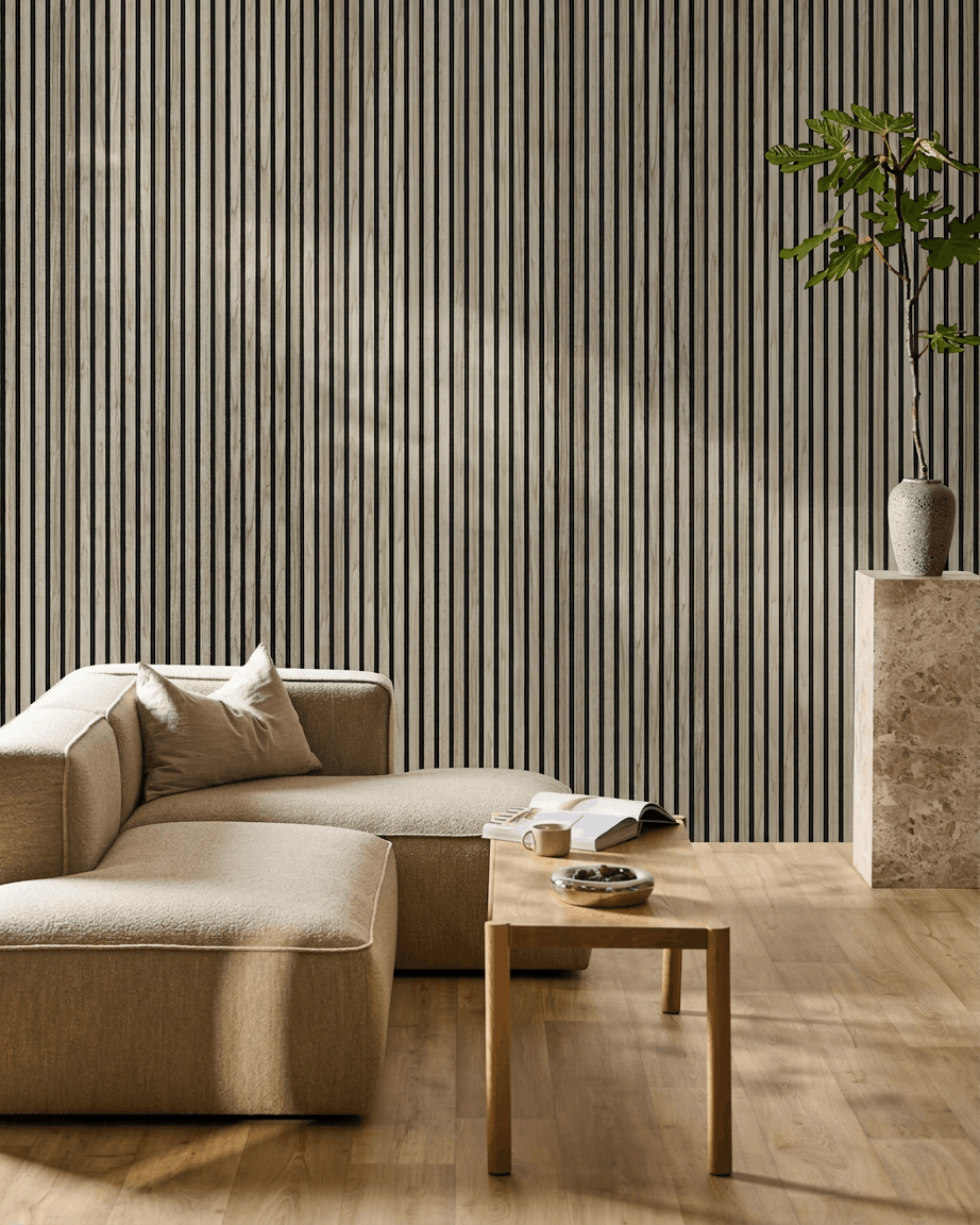 Akupanel | Akustikpanel / Wood-like, Weathered Oak, Black Felt, 240 x 60 cm