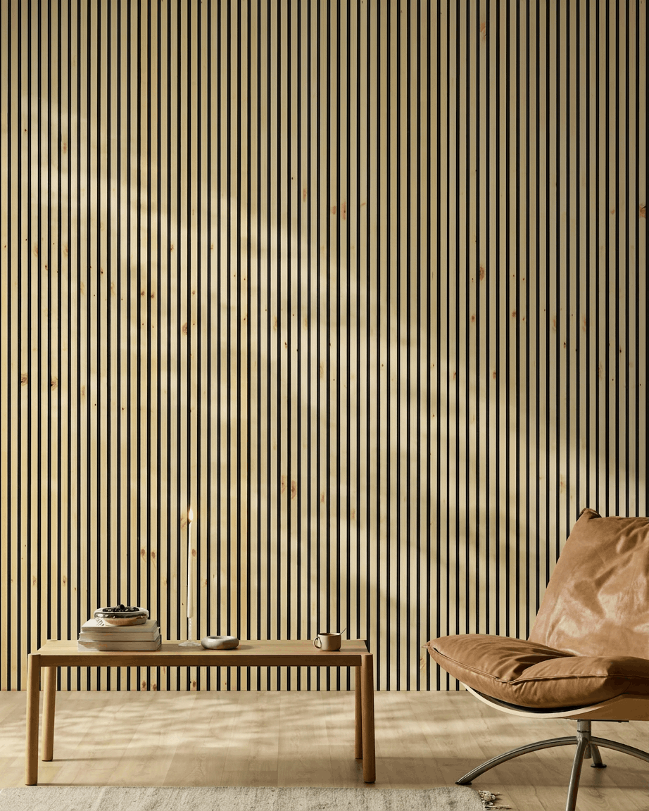 Akupanel | Akustikpanel / Natural Wood, Alp, Black Felt, 240 x 60 cm