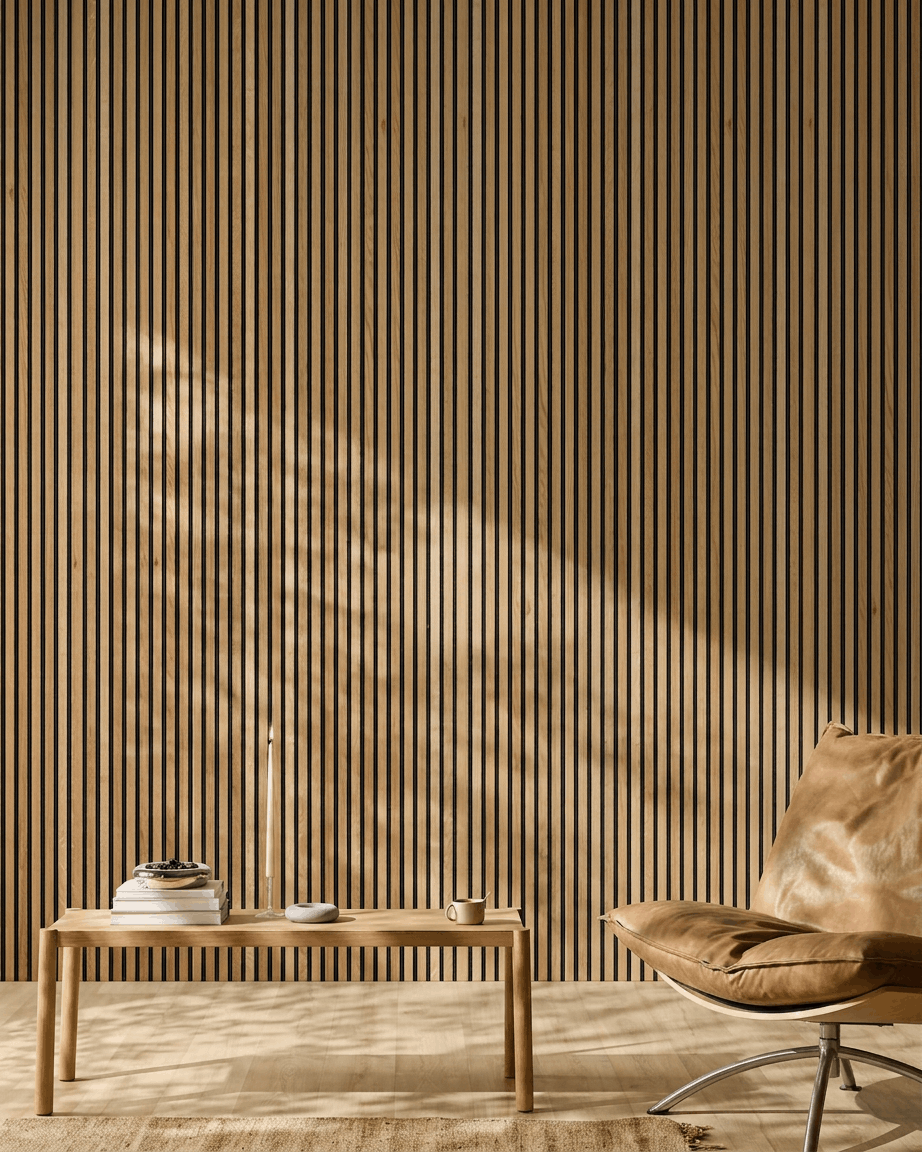 Akupanel | Akustikpanel / Natural Wood, Rustic Brown Oak, Black Felt, 300 x 60 cm