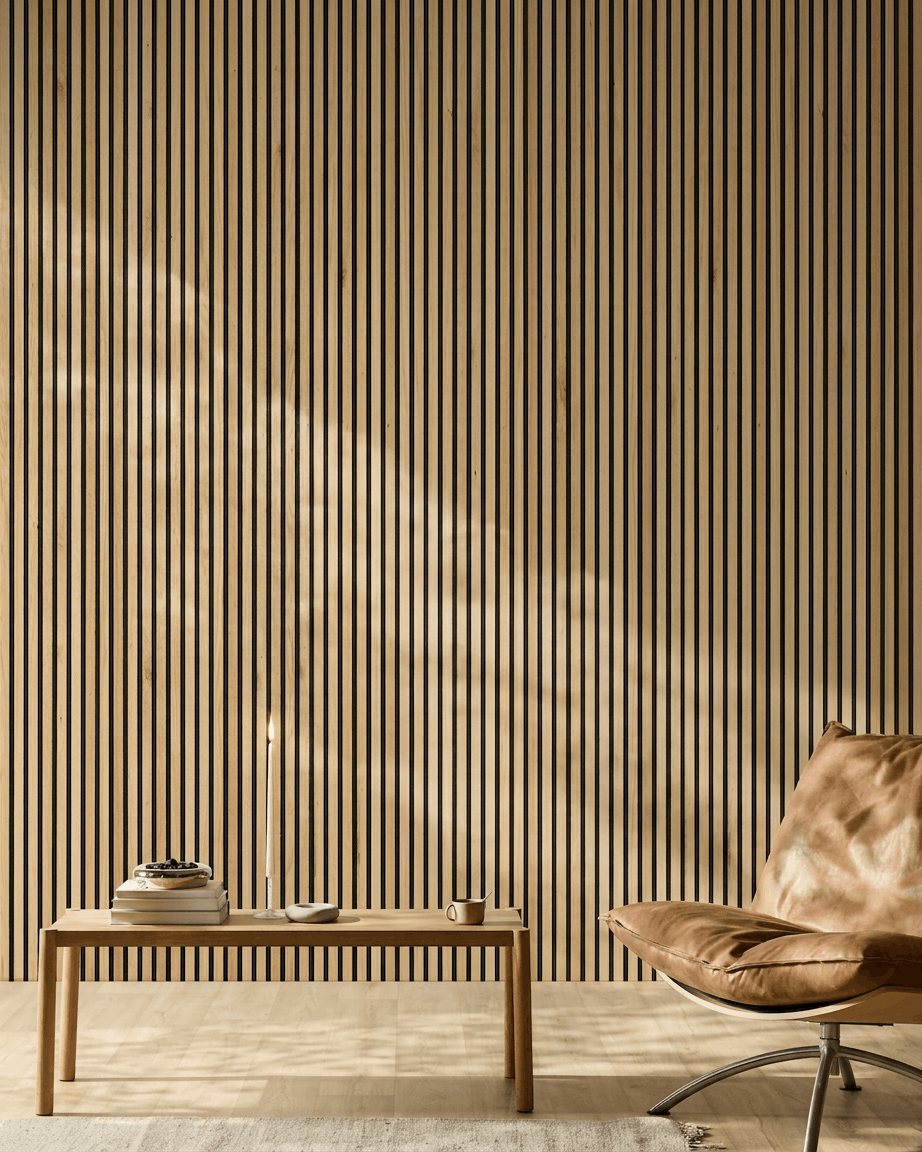 Akupanel | Akustikpanel / Natural Wood, Rustic Natural Oak, Black felt, 300 x 60 cm