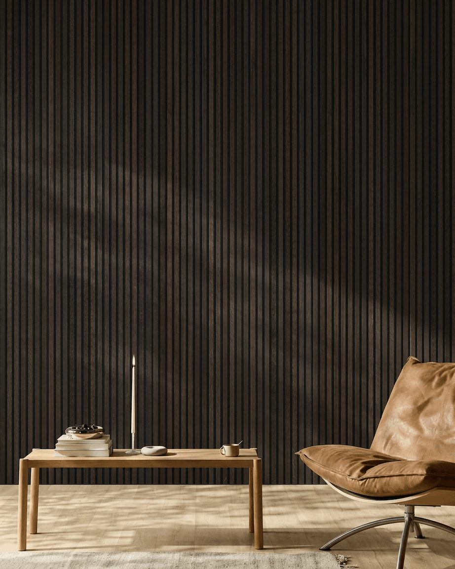 Akupanel | Akustikpanel / Natural Wood, Rustic Smoked Oak, Black Felt, 300 x 60 cm