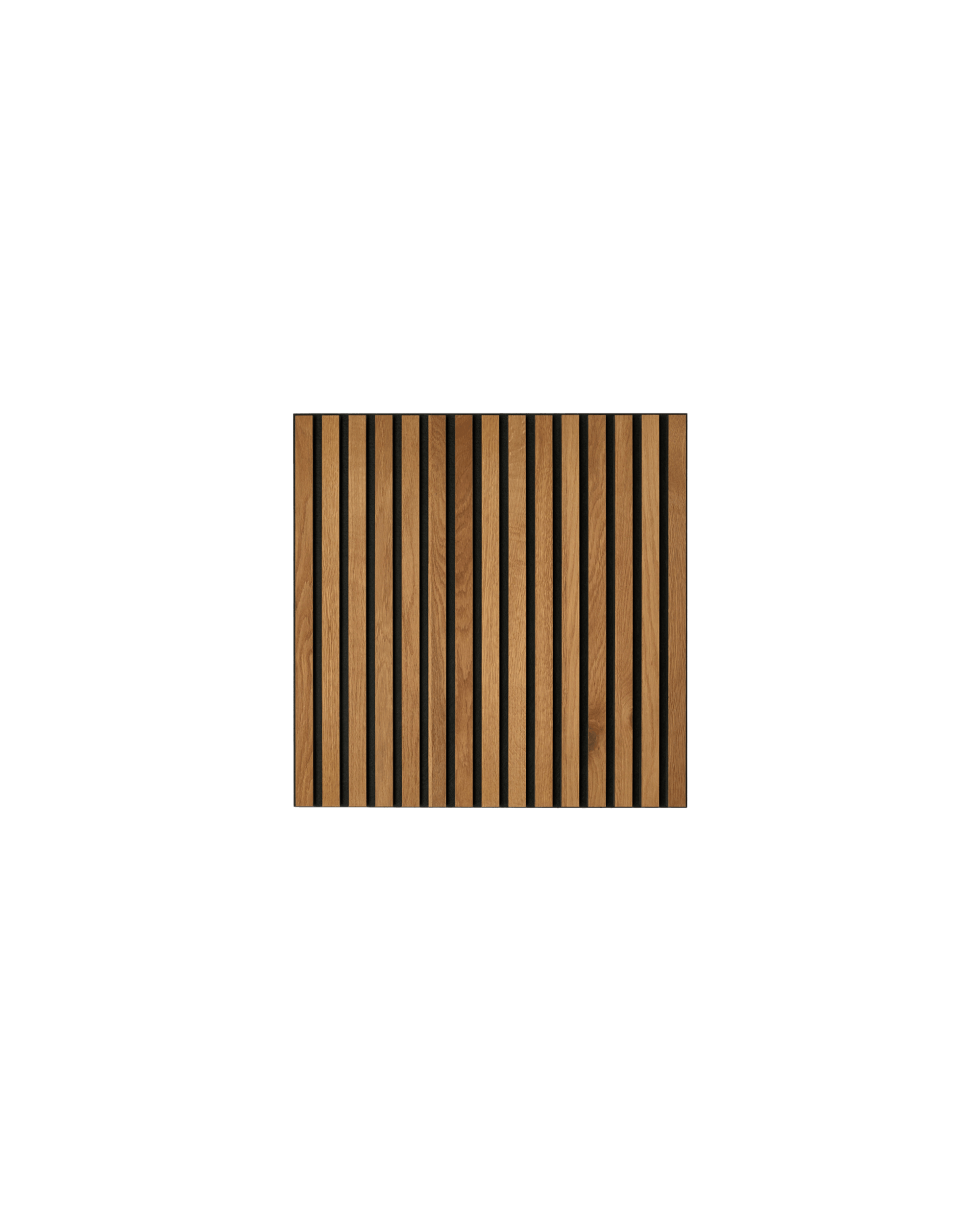 Rectangular Akupanel acoustic wood panel with alternating vertical walnut and oak slats, shown against a plain white background.